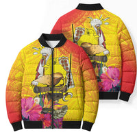 Papua New Guinea Cultural Tropical Flowers Bomber Puffer Jacket - Polynesian Pride