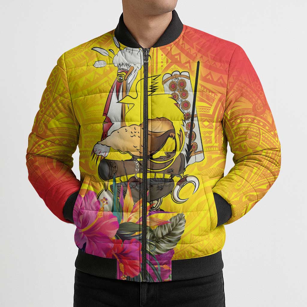 Papua New Guinea Cultural Tropical Flowers Bomber Puffer Jacket - Polynesian Pride