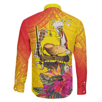 Papua New Guinea Cultural Tropical Flowers Family Matching Long Sleeve Bodycon Dress and Hawaiian Shirt