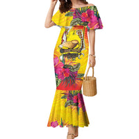 Papua New Guinea Cultural Tropical Flowers Family Matching Mermaid Dress and Hawaiian Shirt