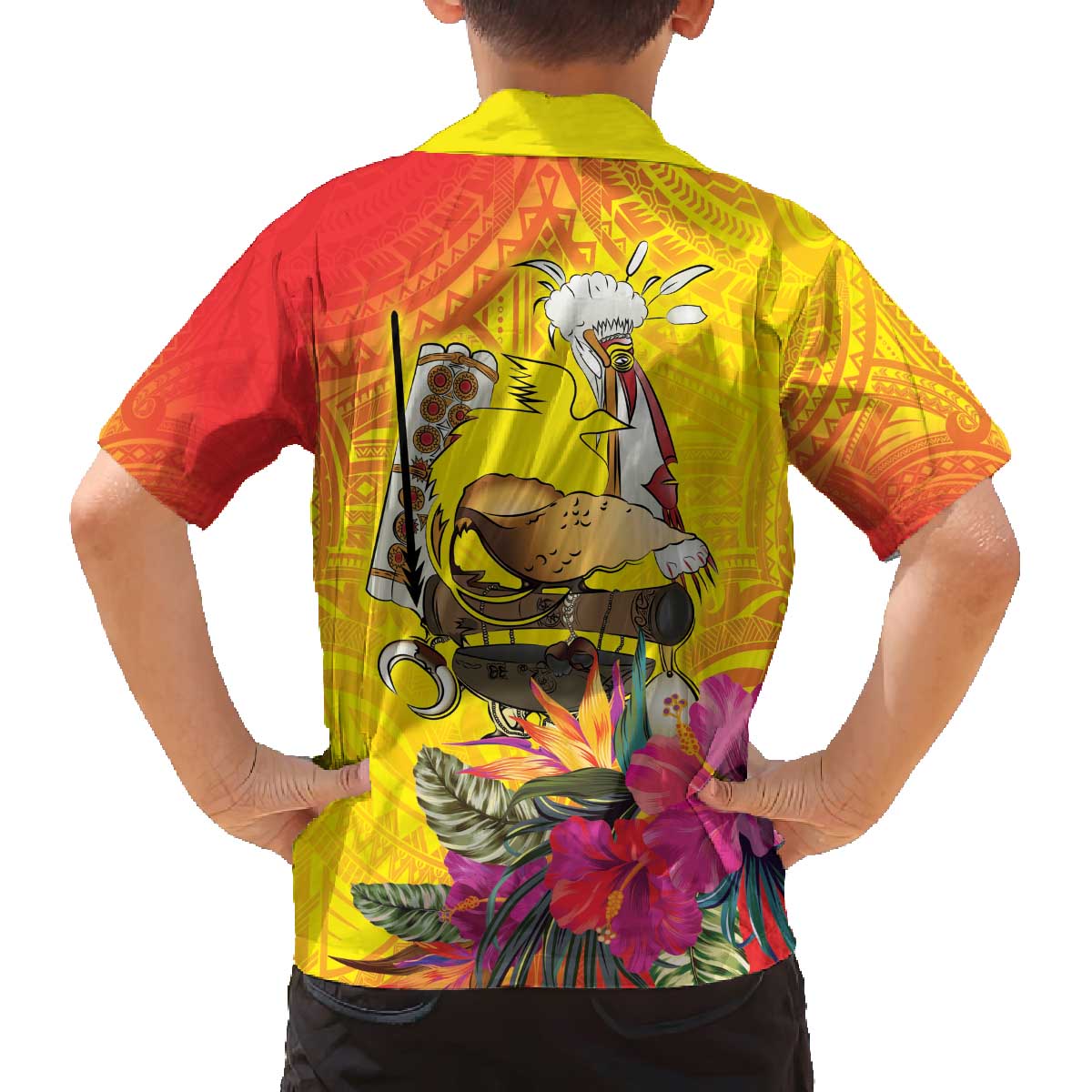 Papua New Guinea Cultural Tropical Flowers Family Matching Off The Shoulder Long Sleeve Dress and Hawaiian Shirt LT9 - Polynesian Pride