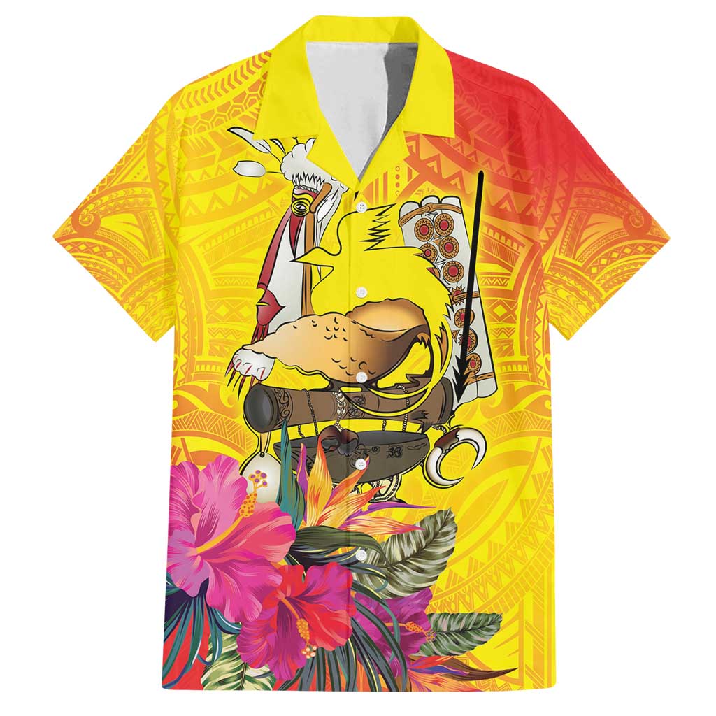 Papua New Guinea Cultural Tropical Flowers Family Matching Off Shoulder Short Dress and Hawaiian Shirt LT9 Dad's Shirt - Short Sleeve Gold - Polynesian Pride