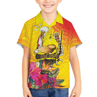 Papua New Guinea Cultural Tropical Flowers Family Matching Off Shoulder Short Dress and Hawaiian Shirt LT9 Son's Shirt Gold - Polynesian Pride