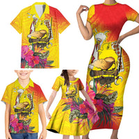 Papua New Guinea Cultural Tropical Flowers Family Matching Short Sleeve Bodycon Dress and Hawaiian Shirt