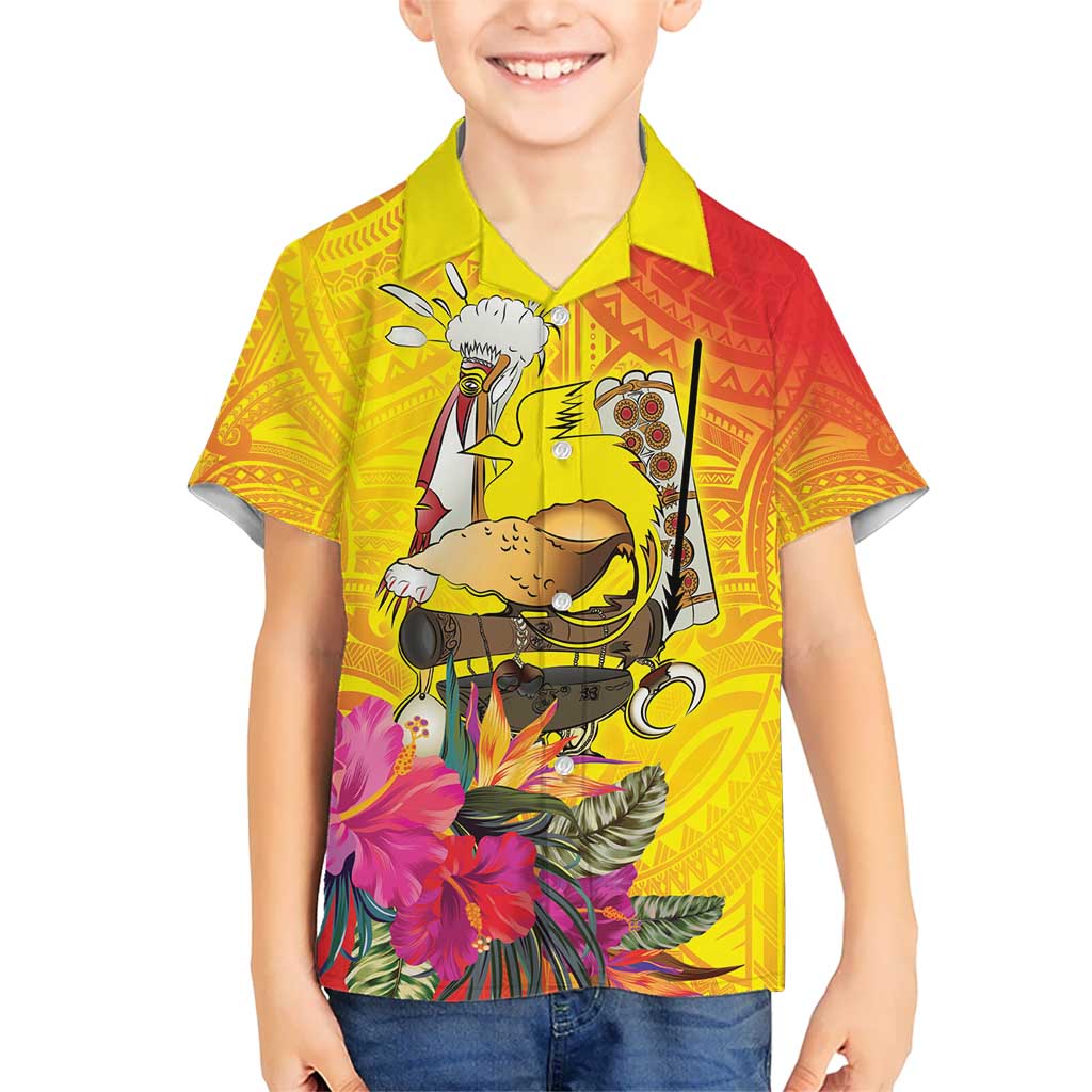 Papua New Guinea Cultural Tropical Flowers Kid Hawaiian Shirt LT9 Kid Gold - Polynesian Pride