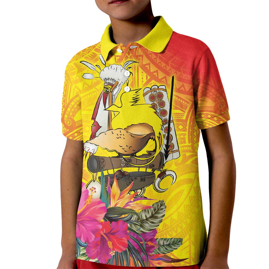 Papua New Guinea Cultural Tropical Flowers Kid Polo Shirt LT9 Kid Gold - Polynesian Pride