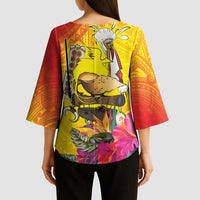 Papua New Guinea Cultural Tropical Flowers Kimono Sleeve Blouse - Polynesian Pride