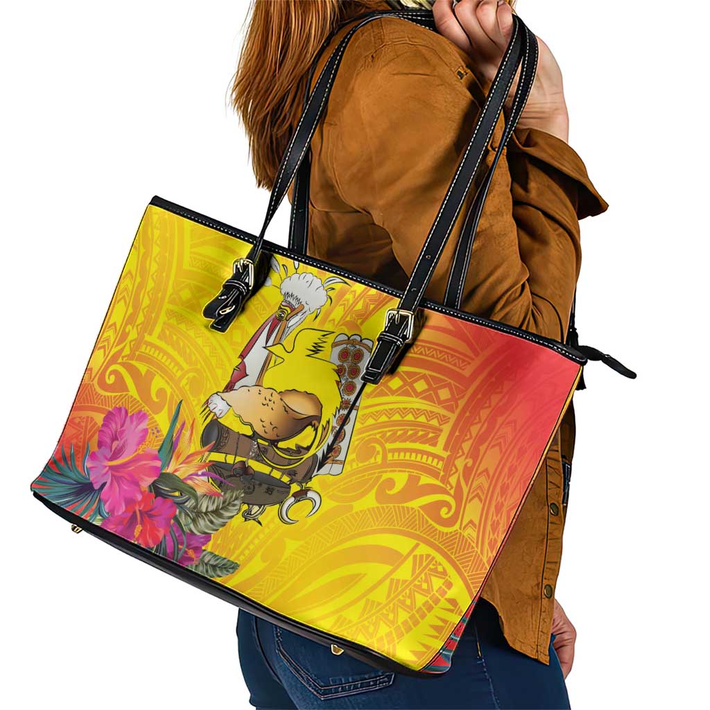 Papua New Guinea Cultural Tropical Flowers Leather Tote Bag LT9 - Polynesian Pride