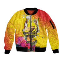 Papua New Guinea Cultural Tropical Flowers Sleeve Zip Bomber Jacket LT9 Unisex Gold - Polynesian Pride