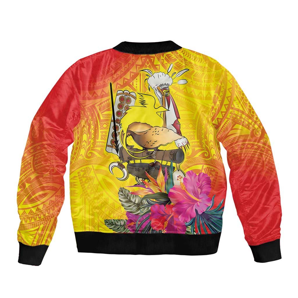 Papua New Guinea Cultural Tropical Flowers Sleeve Zip Bomber Jacket LT9 - Polynesian Pride