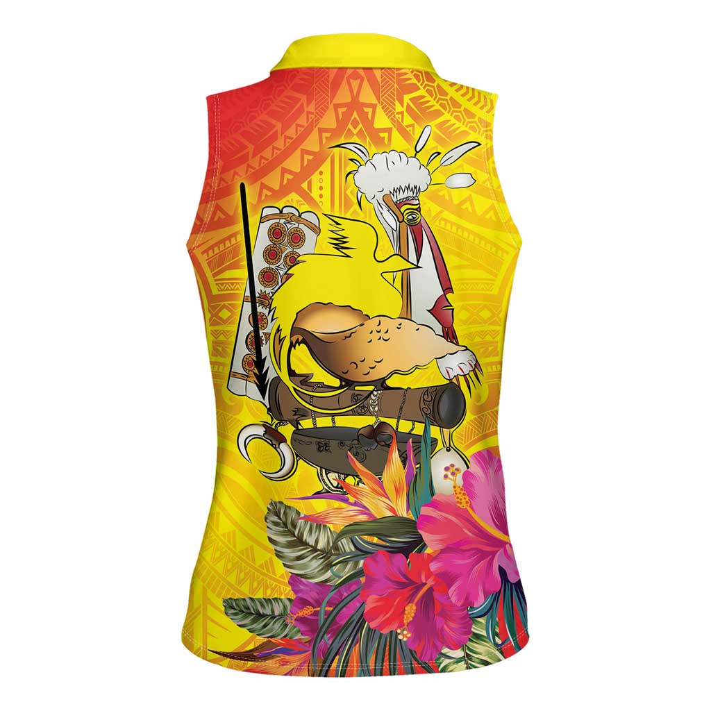Papua New Guinea Cultural Tropical Flowers Women Sleeveless Polo Shirt