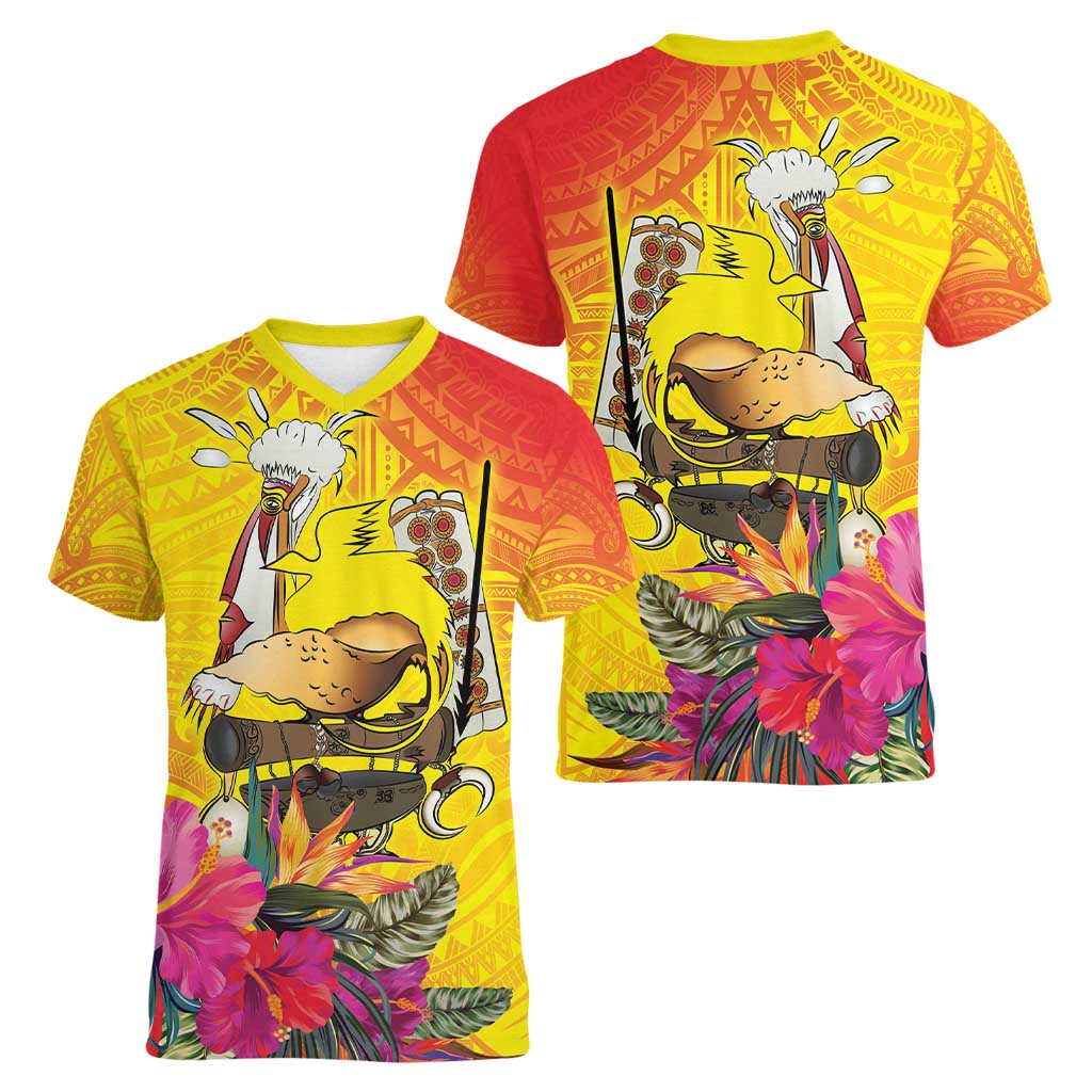 Papua New Guinea Cultural Tropical Flowers Women V-Neck T-Shirt