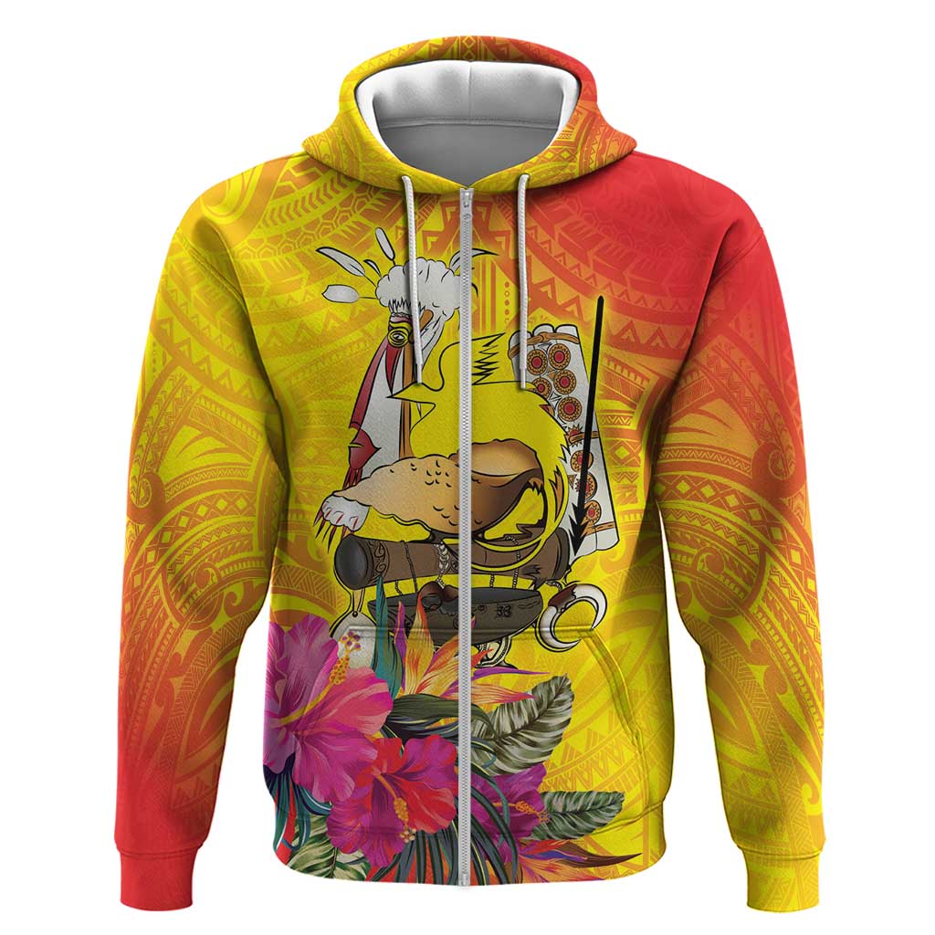 Papua New Guinea Cultural Tropical Flowers Zip Hoodie LT9 Zip Hoodie Gold - Polynesian Pride