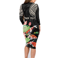 Personalized Japanese Koi Fish Family Matching Long Sleeve Bodycon Dress and Hawaiian Shirt with Polynesian Pattern