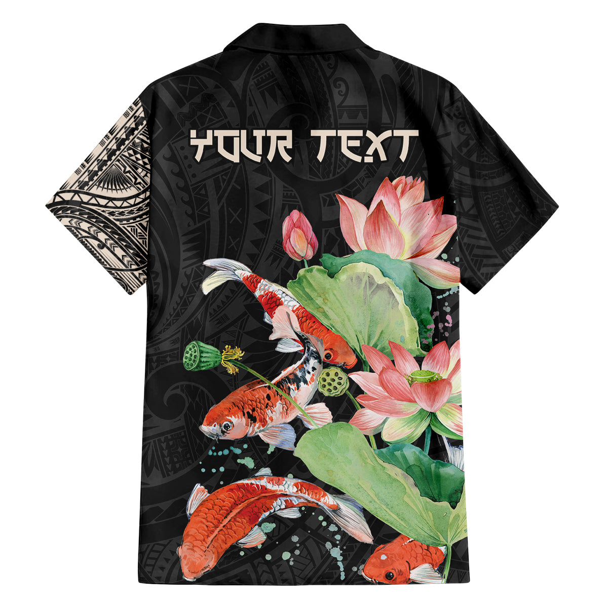 Personalized Japanese Koi Fish Family Matching Off The Shoulder Long Sleeve Dress and Hawaiian Shirt with Polynesian Pattern