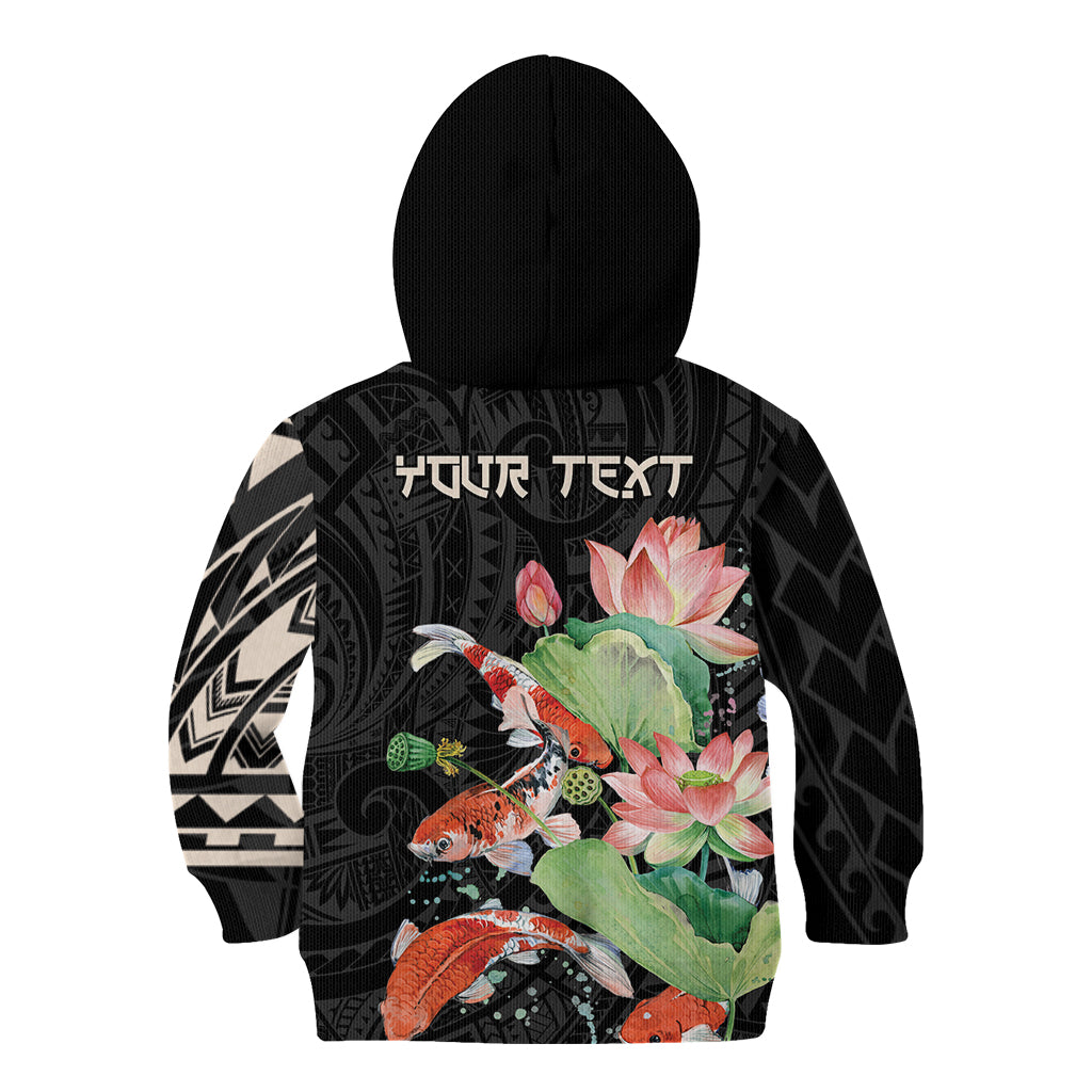 Personalized Japanese Koi Fish Kid Hoodie with Polynesian Pattern