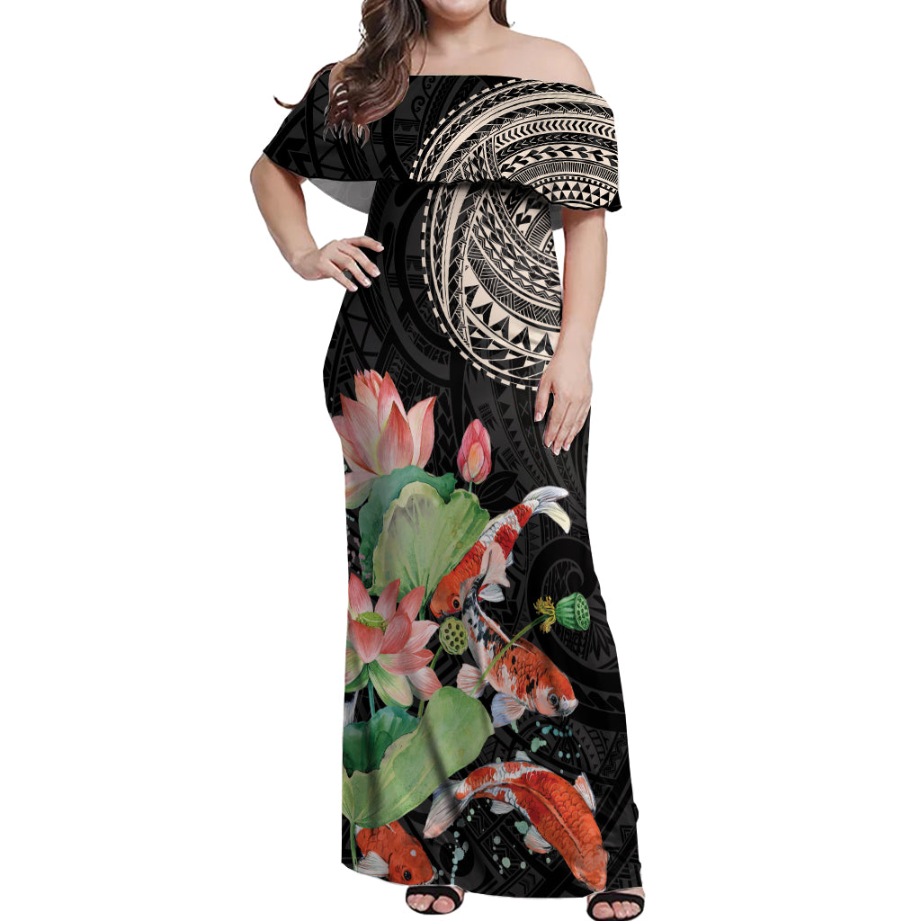 knee length dresses for ladies Hawaiian and Japanese Tank Maxi Dress Koi Fish With Kanaka Polynesian  Tattoo main image 1