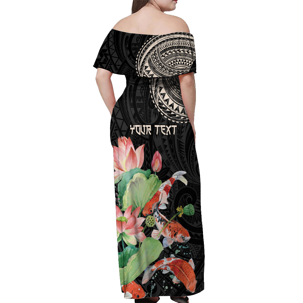 fitted lace wedding dress Personalized Japanese Koi Fish Off Shoulder Maxi Dress with Polynesian