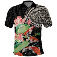 Personalized Japanese Koi Fish Polo Shirt with Polynesian Pattern