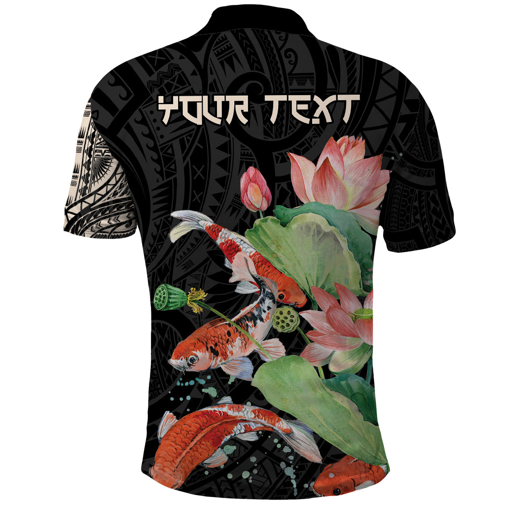 Personalized Japanese Koi Fish Polo Shirt with Polynesian Pattern