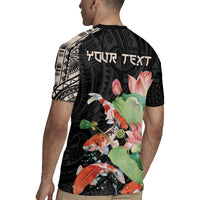Personalized Japanese Koi Fish Rugby Jersey with Polynesian Pattern