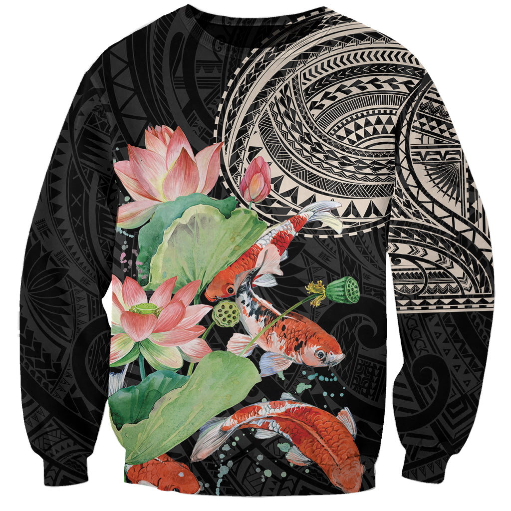 Personalized Japanese Koi Fish Sweatshirt with Polynesian Pattern