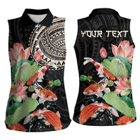 Personalized Japanese Koi Fish Women Sleeveless Polo Shirt with Polynesian Pattern