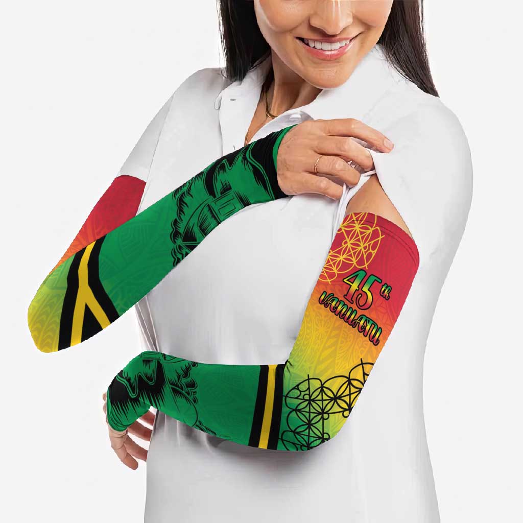 Hapi 45th Indipendens Dei Vanuatu Arm Sleeves Yumi 1980 with Vanuatuan Beach Landscape - Polynesian Pride