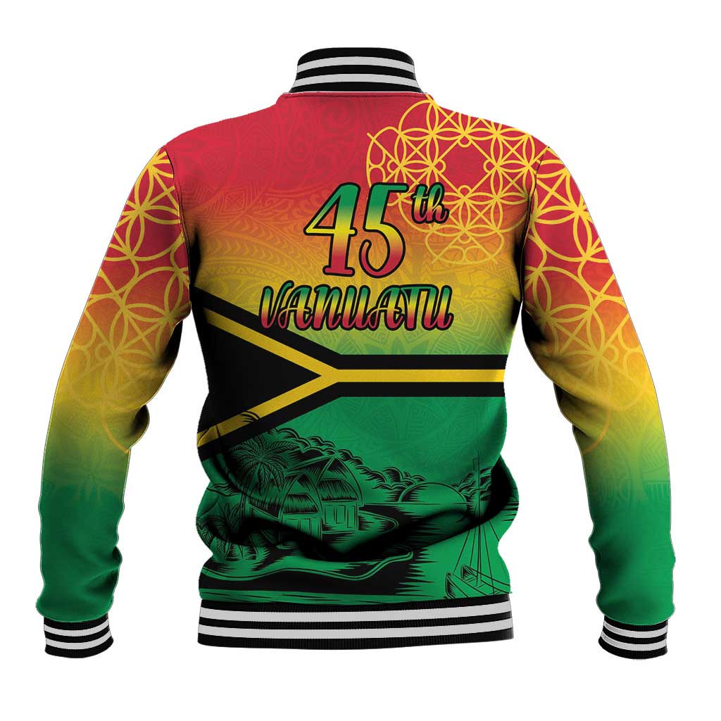 Hapi 45th Indipendens Dei Vanuatu Baseball Jacket Yumi 1980 with Vanuatuan Beach Landscape
