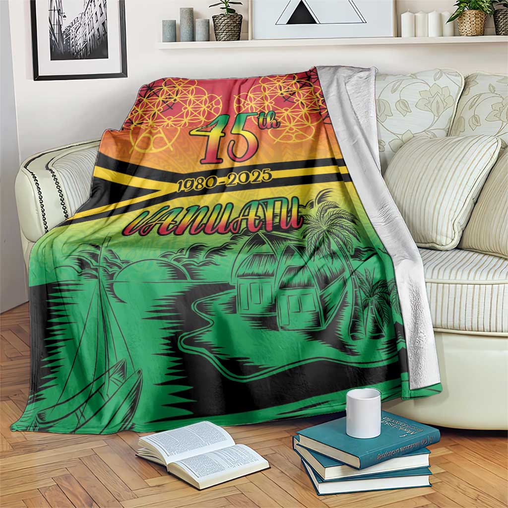 Hapi 45th Indipendens Dei Vanuatu Blanket Yumi 1980 with Vanuatuan Beach Landscape