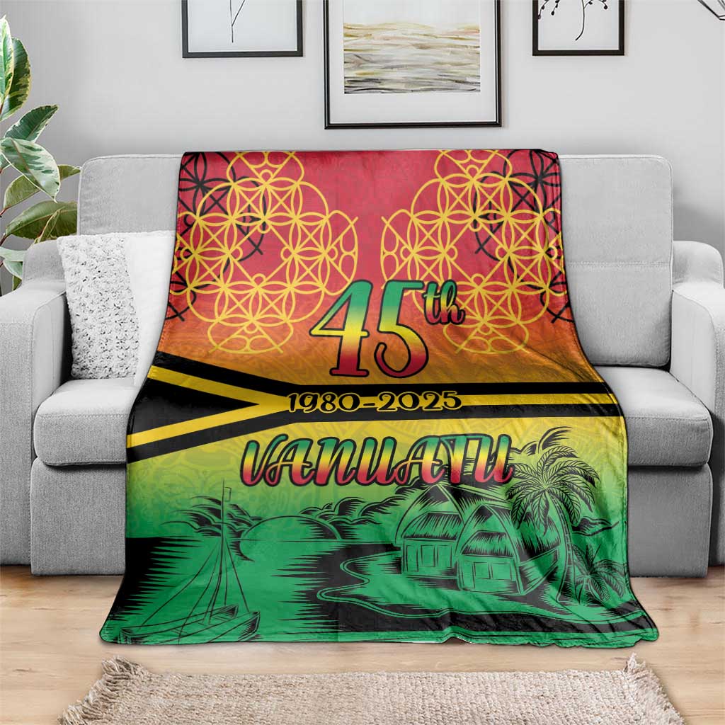 Hapi 45th Indipendens Dei Vanuatu Blanket Yumi 1980 with Vanuatuan Beach Landscape