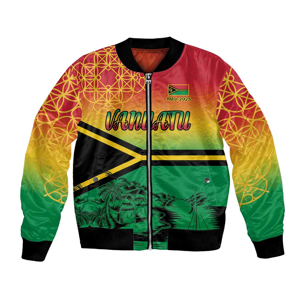 Hapi 45th Indipendens Dei Vanuatu Bomber Jacket Yumi 1980 with Vanuatuan Beach Landscape LT9 Unisex Red - Polynesian Pride