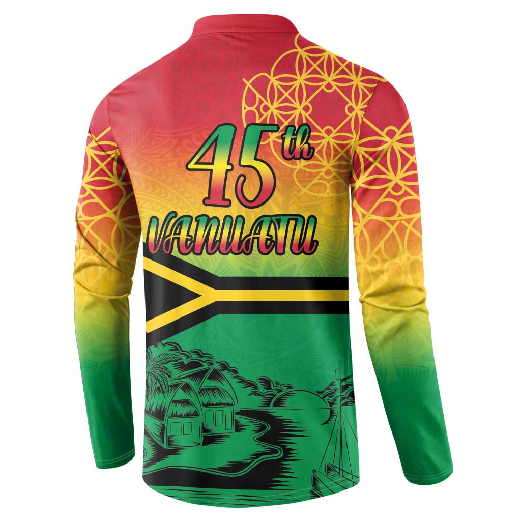 Hapi 45th Indipendens Dei Vanuatu Button Sweatshirt Yumi 1980 with Vanuatuan Beach Landscape