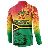 Hapi 45th Indipendens Dei Vanuatu Button Sweatshirt Yumi 1980 with Vanuatuan Beach Landscape