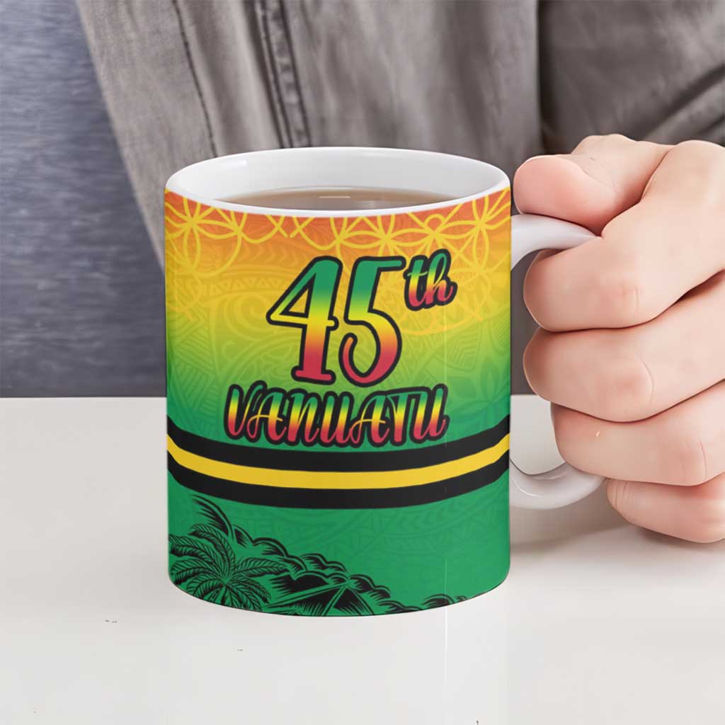 Hapi 45th Indipendens Dei Vanuatu Ceramic Mug Yumi 1980 with Vanuatuan Beach Landscape - Polynesian Pride