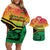Hapi 45th Indipendens Dei Vanuatu Couples Matching Off Shoulder Short Dress and Hawaiian Shirt Yumi 1980 with Vanuatuan Beach Landscape