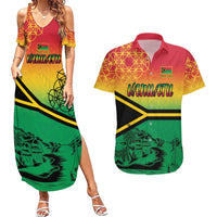 Hapi 45th Indipendens Dei Vanuatu Couples Matching Summer Maxi Dress and Hawaiian Shirt Yumi 1980 with Vanuatuan Beach Landscape
