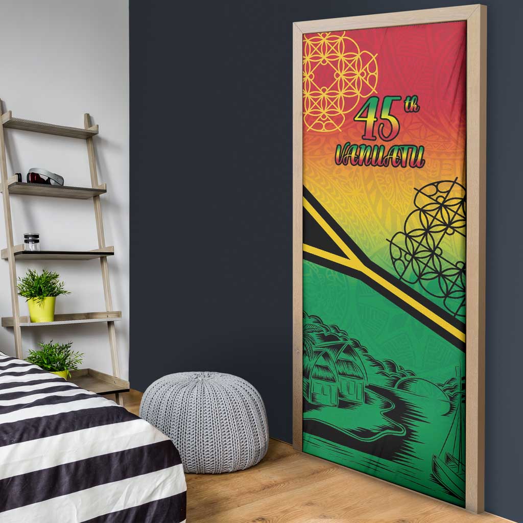 Hapi 45th Indipendens Dei Vanuatu Door Cover Yumi 1980 with Vanuatuan Beach Landscape - Polynesian Pride