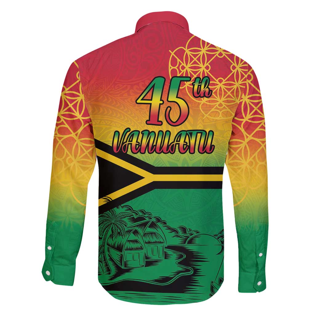 Hapi 45th Indipendens Dei Vanuatu Family Matching Long Sleeve Bodycon Dress and Hawaiian Shirt Yumi 1980 with Vanuatuan Beach Landscape