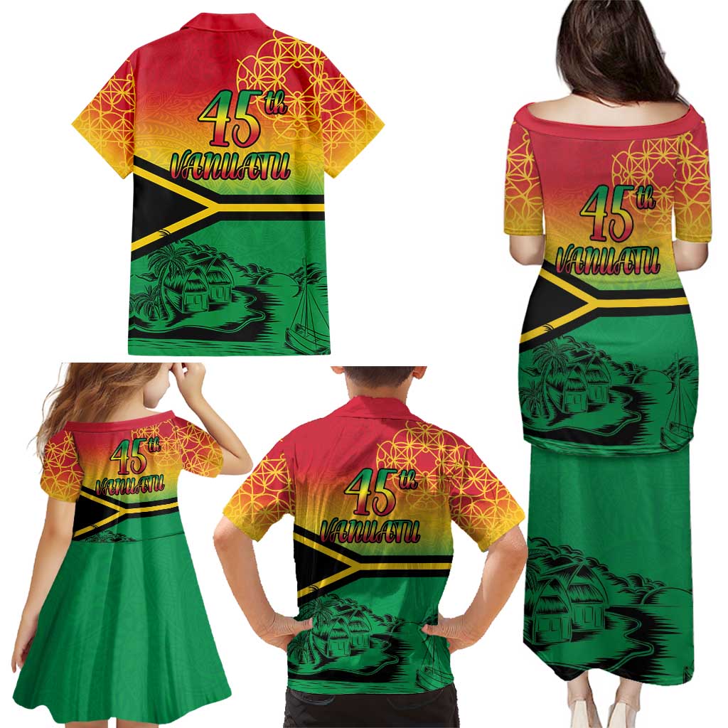 Hapi 45th Indipendens Dei Vanuatu Family Matching Puletasi and Hawaiian Shirt Yumi 1980 with Vanuatuan Beach Landscape