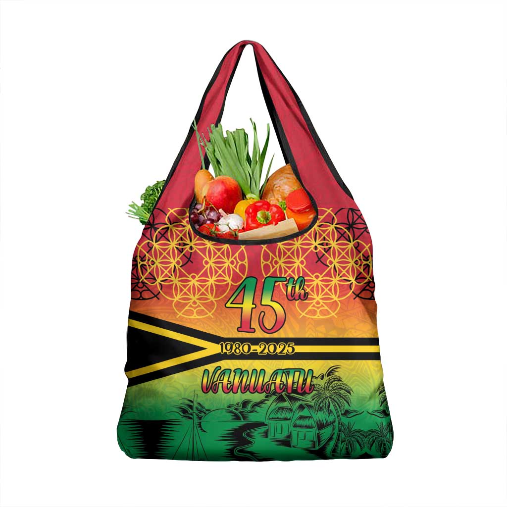Hapi 45th Indipendens Dei Vanuatu Grocery Bag Yumi 1980 with Vanuatuan Beach Landscape