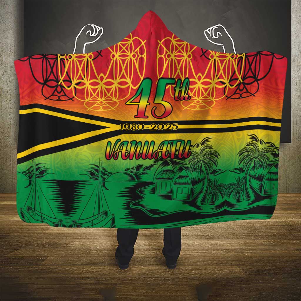 Hapi 45th Indipendens Dei Vanuatu Hooded Blanket Yumi 1980 with Vanuatuan Beach Landscape