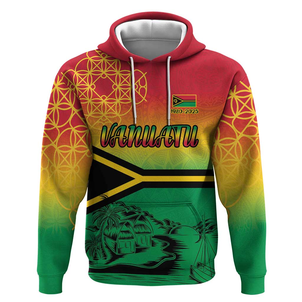 Hapi 45th Indipendens Dei Vanuatu Hoodie Yumi 1980 with Vanuatuan Beach Landscape