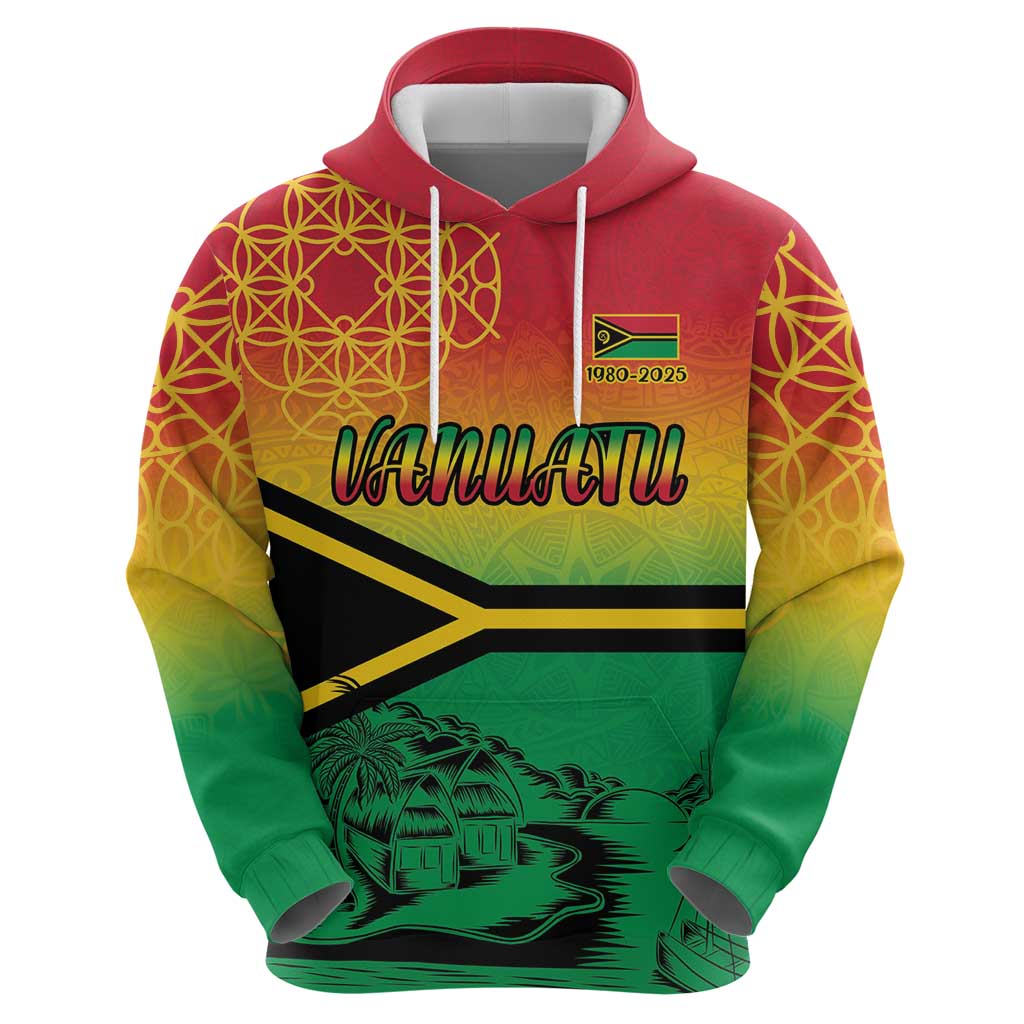 Hapi 45th Indipendens Dei Vanuatu Hoodie Yumi 1980 with Vanuatuan Beach Landscape