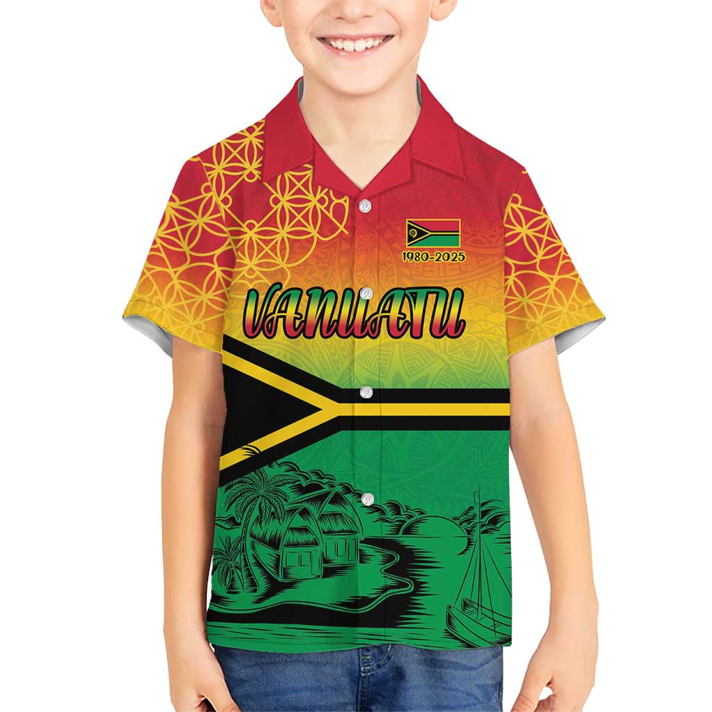 Hapi 45th Indipendens Dei Vanuatu Kid Hawaiian Shirt Yumi 1980 with Vanuatuan Beach Landscape