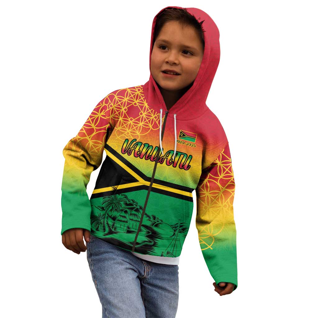 Hapi 45th Indipendens Dei Vanuatu Kid Hoodie Yumi 1980 with Vanuatuan Beach Landscape