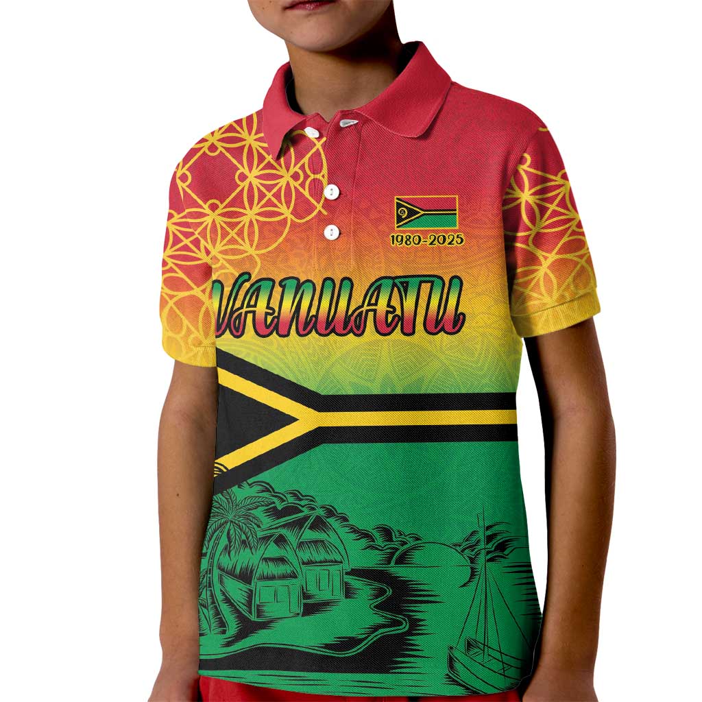 Hapi 45th Indipendens Dei Vanuatu Kid Polo Shirt Yumi 1980 with Vanuatuan Beach Landscape