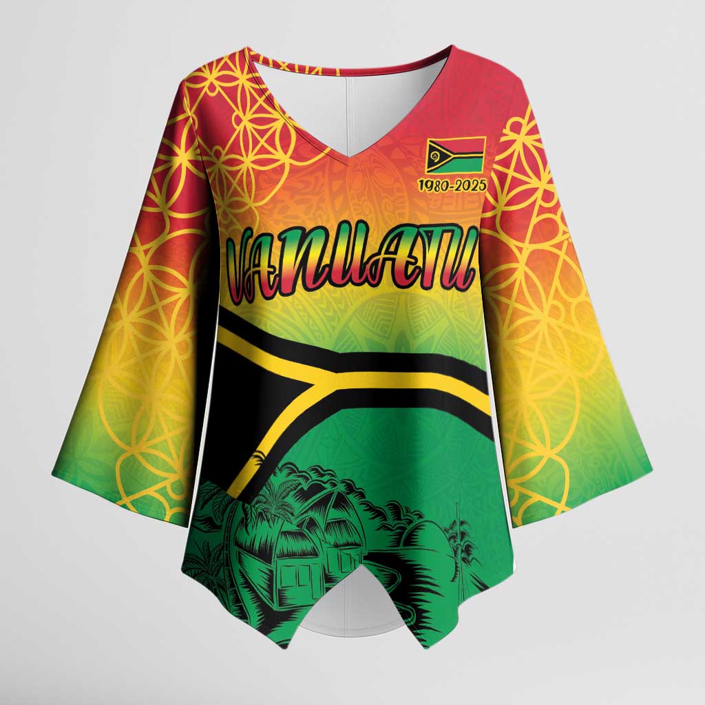 Hapi 45th Indipendens Dei Vanuatu Kimono Sleeve Blouse Yumi 1980 with Vanuatuan Beach Landscape - Polynesian Pride