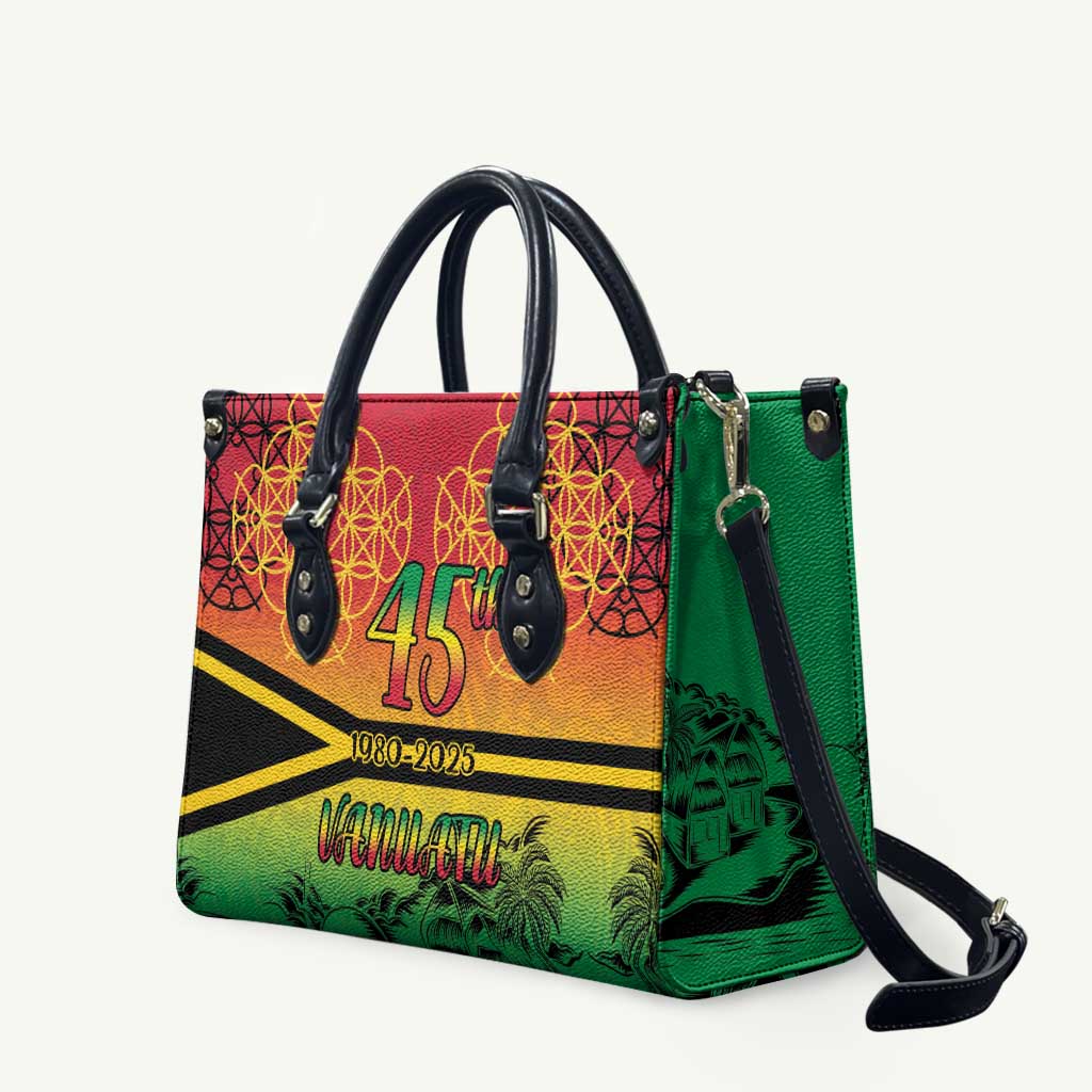 Hapi 45th Indipendens Dei Vanuatu Leather Bag Yumi 1980 with Vanuatuan Beach Landscape - Polynesian Pride
