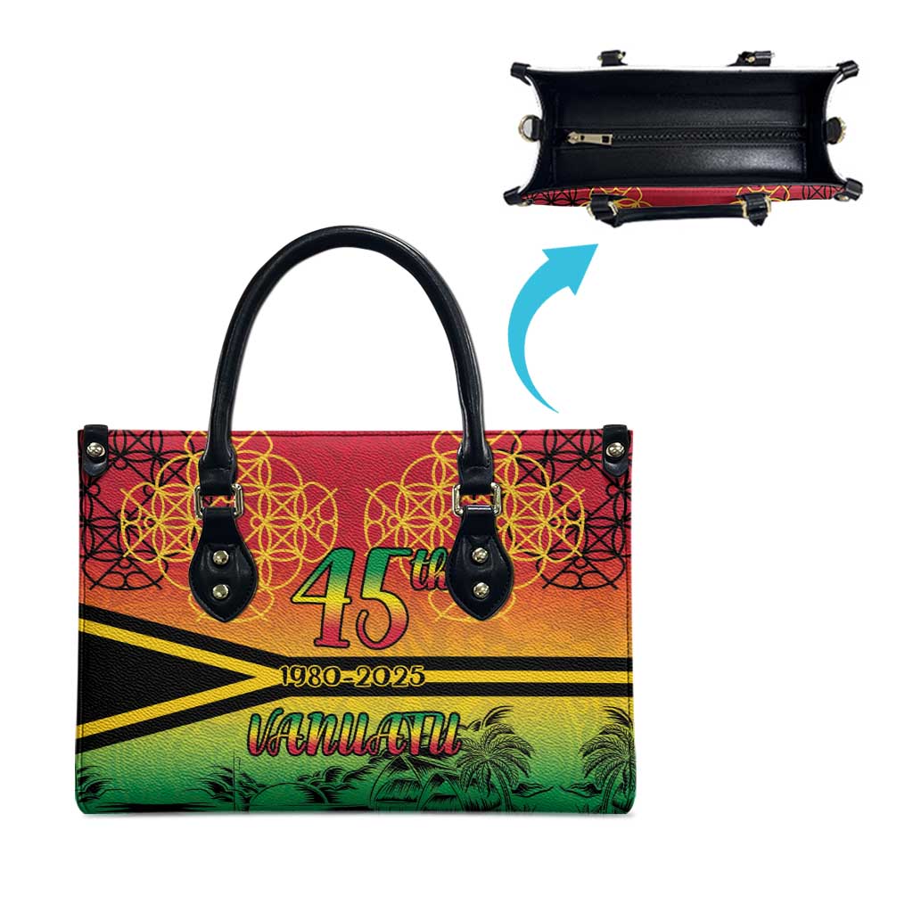 Hapi 45th Indipendens Dei Vanuatu Leather Bag Yumi 1980 with Vanuatuan Beach Landscape - Polynesian Pride